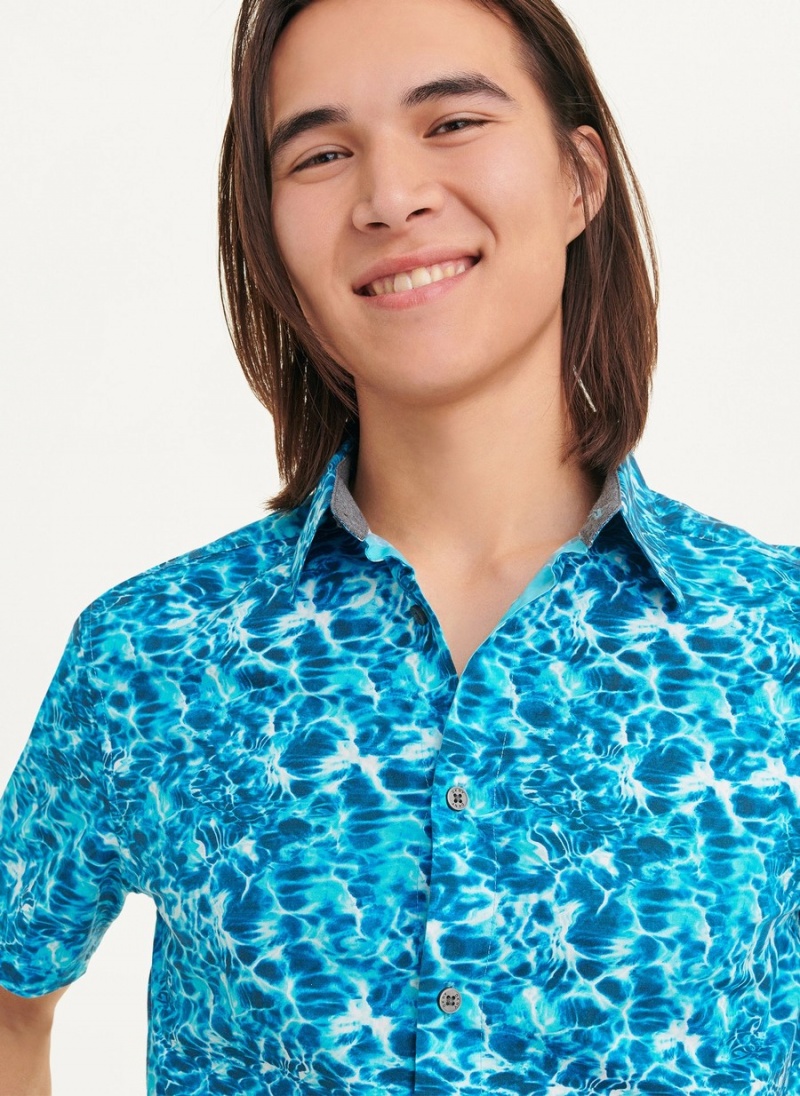 Men's Dkny Water Print Shirts Blue | G3250080