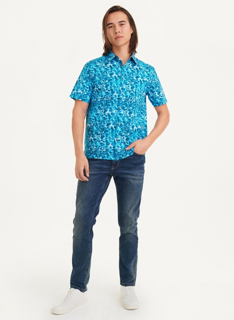 Men's Dkny Water Print Shirts Blue | G3250080
