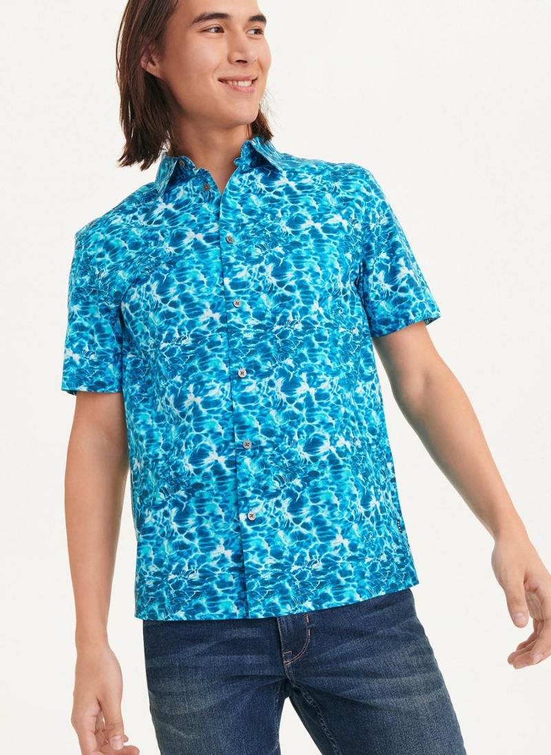 Men\'s Dkny Water Print Shirts Blue | G3250080