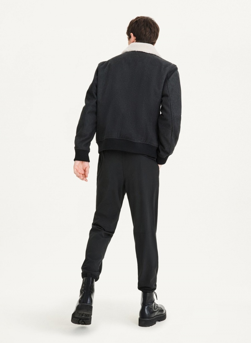 Men's Dkny Wool Blend Bomber With Sherpa Collar Jackets Black | K2862610