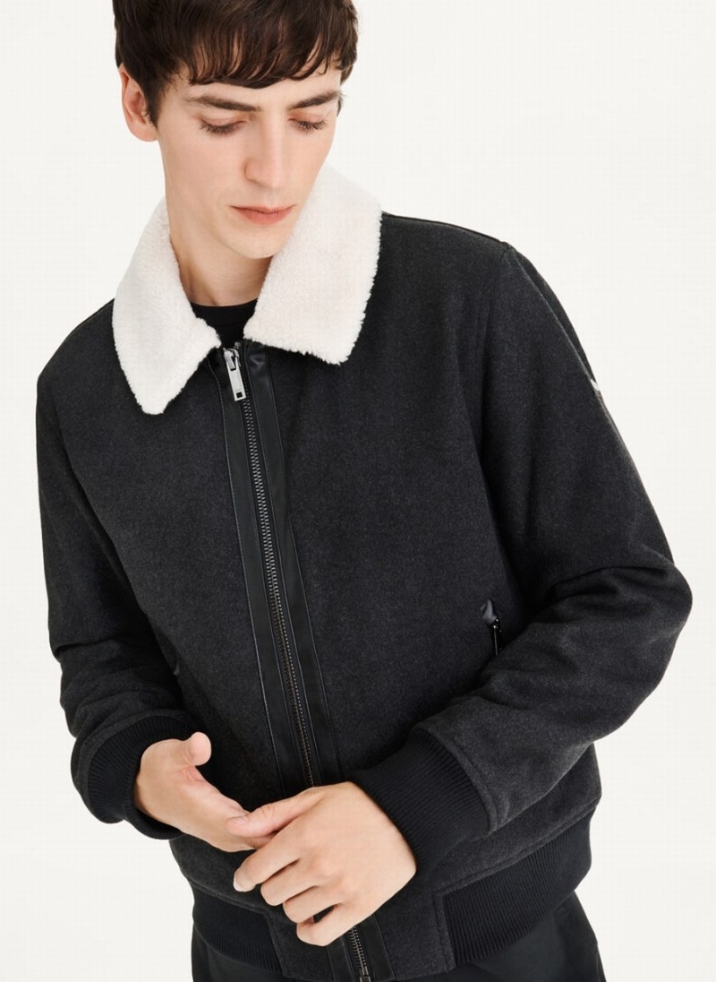 Men's Dkny Wool Blend Bomber With Sherpa Collar Jackets Black | K2862610