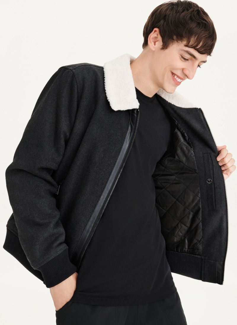 Men's Dkny Wool Blend Bomber With Sherpa Collar Jackets Black | K2862610