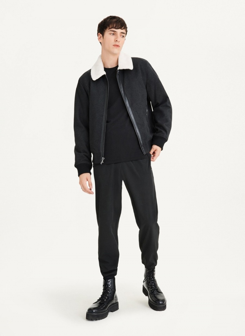 Men's Dkny Wool Blend Bomber With Sherpa Collar Jackets Black | K2862610