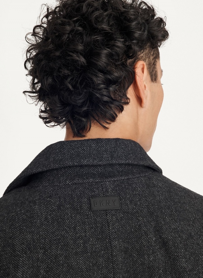 Men's Dkny Wool Blend Notch Collar Coat Without Bib Jackets Black | W0822228