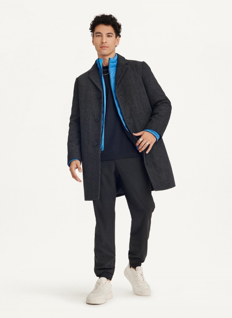 Men's Dkny Wool Blend Notch Collar Coat Without Bib Jackets Black | W0822228