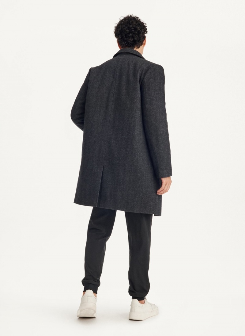 Men's Dkny Wool Blend Notch Collar Coat Without Bib Jackets Black | W0822228
