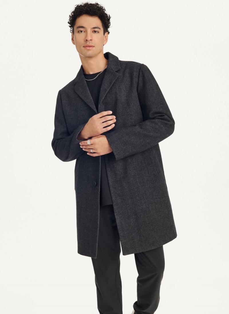 Men\'s Dkny Wool Blend Notch Collar Coat Without Bib Jackets Black | W0822228