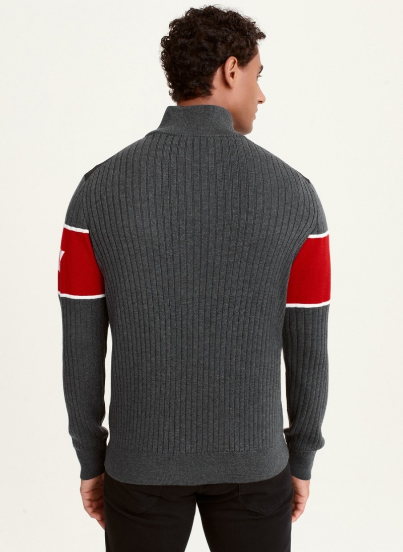 Men's Dkny Zip Mock Colorblock Sweaters Grey | F0622162