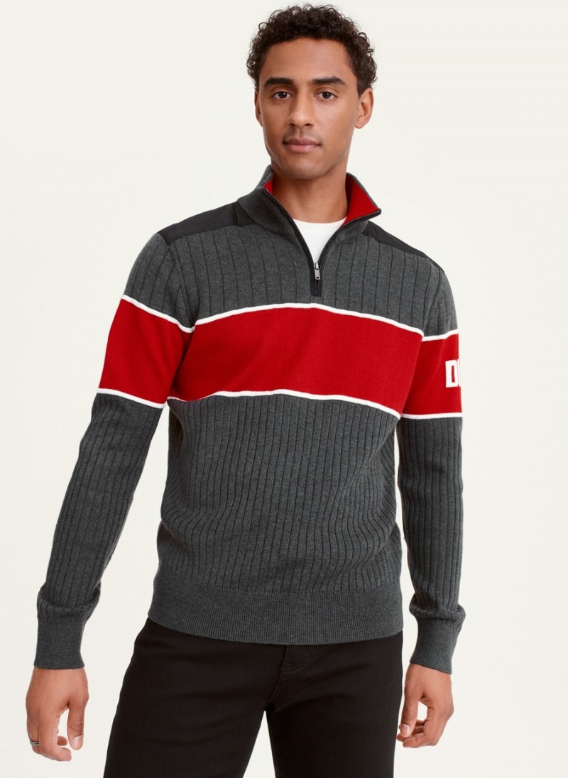 Men\'s Dkny Zip Mock Colorblock Sweaters Grey | F0622162