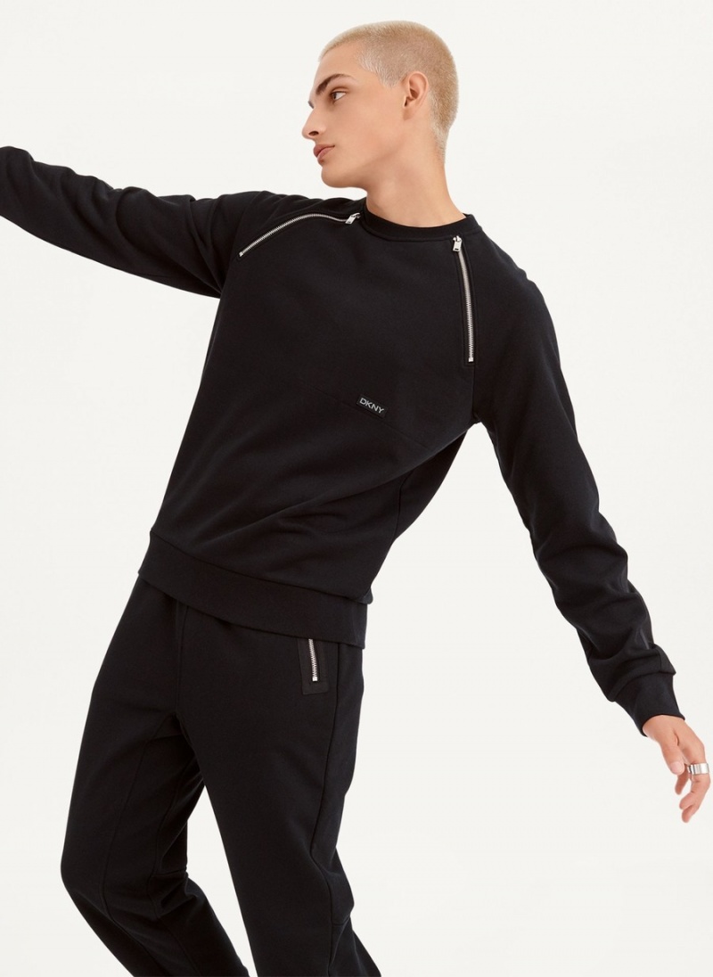 Men's Dkny Zipper Detail Sweatshirts Black | B3985498