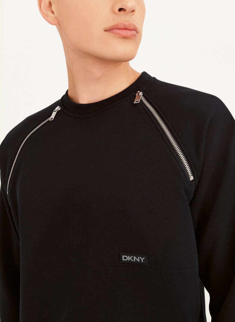 Men's Dkny Zipper Detail Sweatshirts Black | B3985498