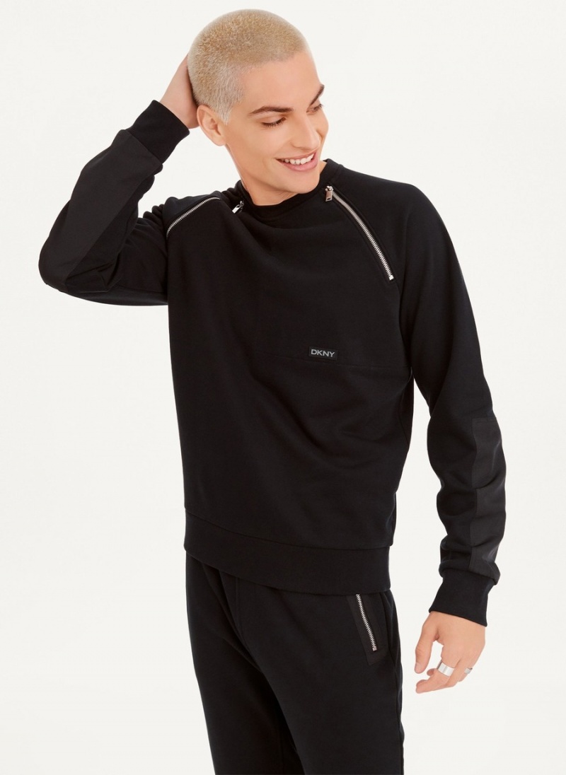 Men\'s Dkny Zipper Detail Sweatshirts Black | B3985498
