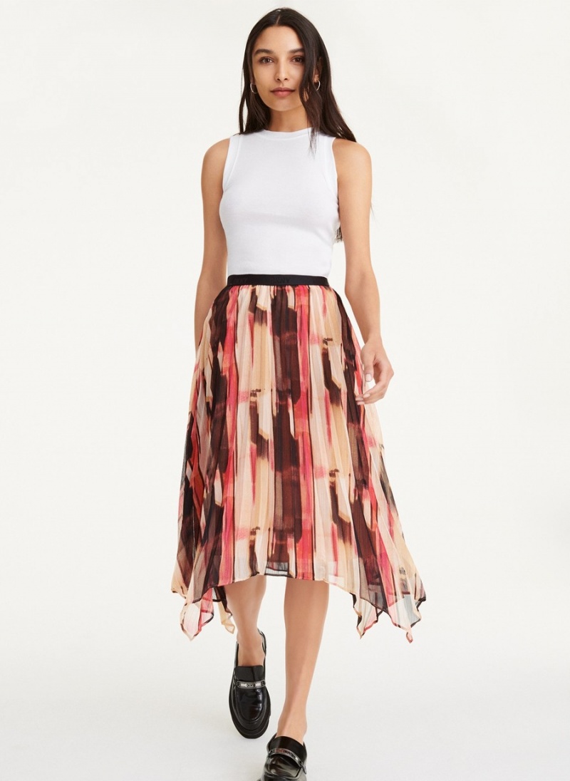 Women\'s Dkny Asymmetrical Pleated Skirts Brown | Q7132154