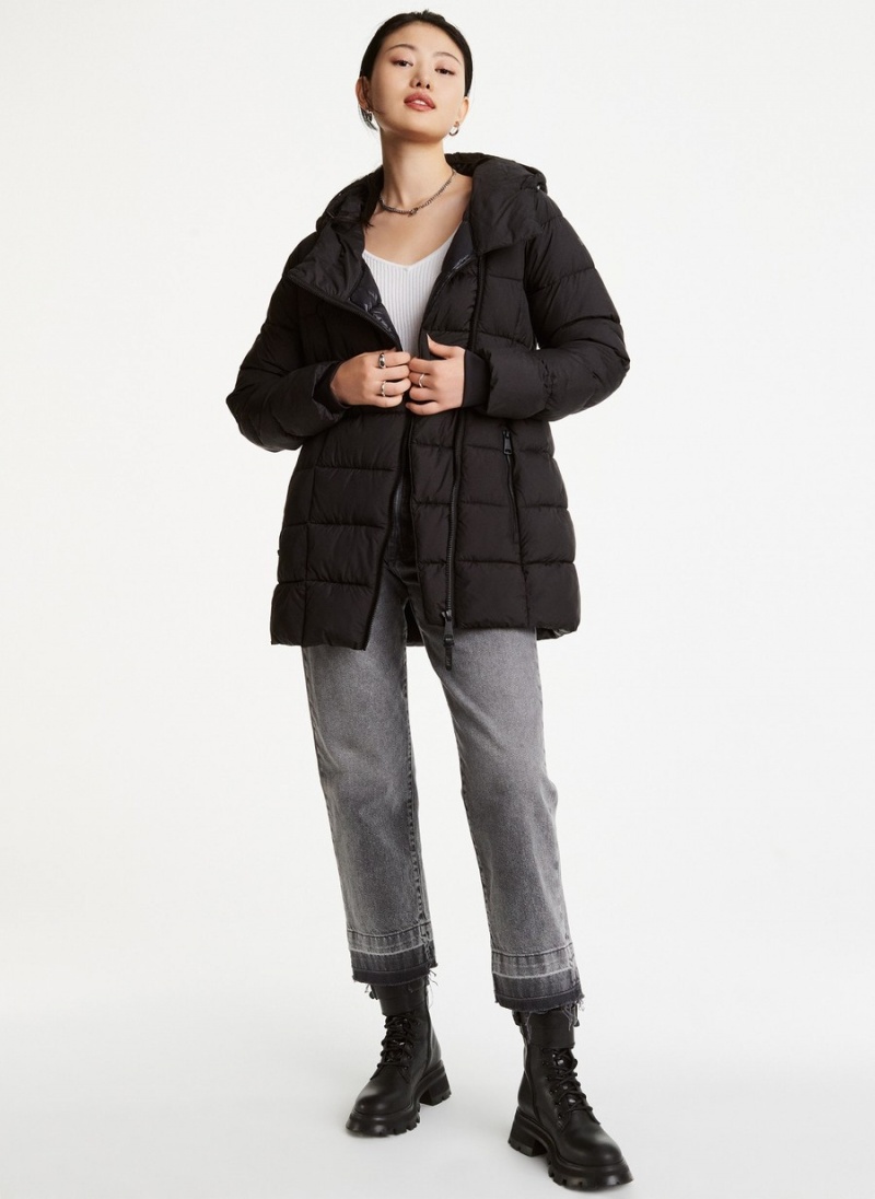 Women's Dkny Asymmetrical Zip Puffer Jacket Black | W3414594