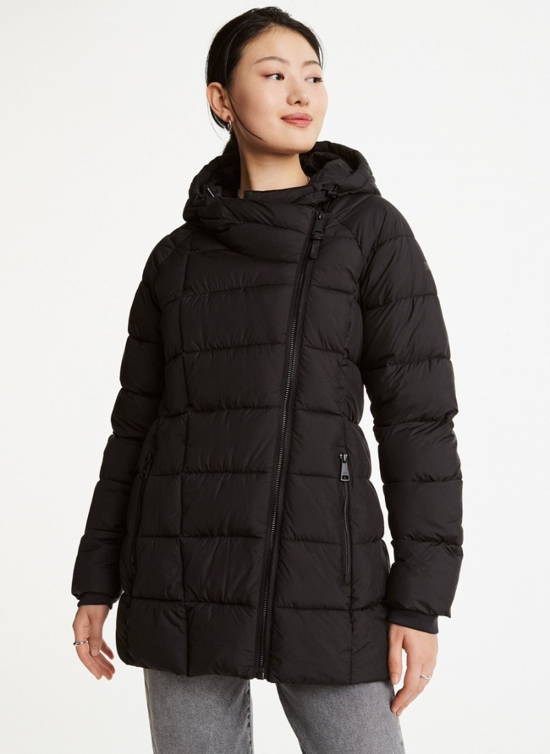 Women\'s Dkny Asymmetrical Zip Puffer Jacket Black | W3414594