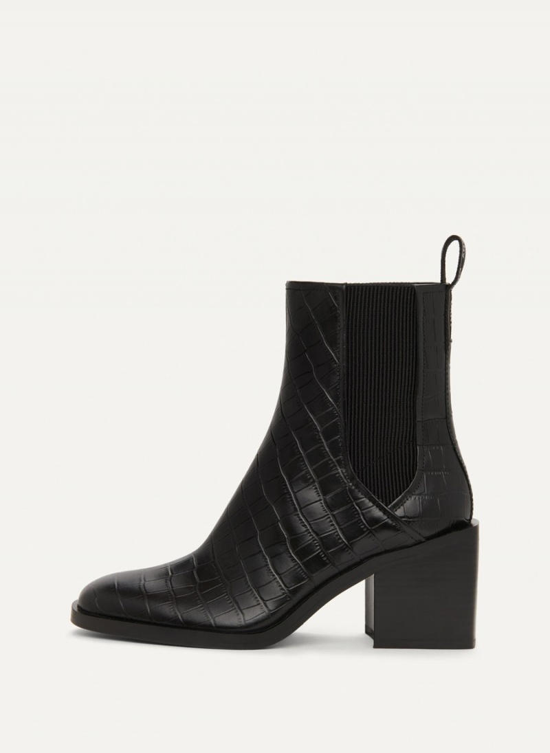 Women\'s Dkny Block Heel Croco Chelsea Boots Black | J6031039