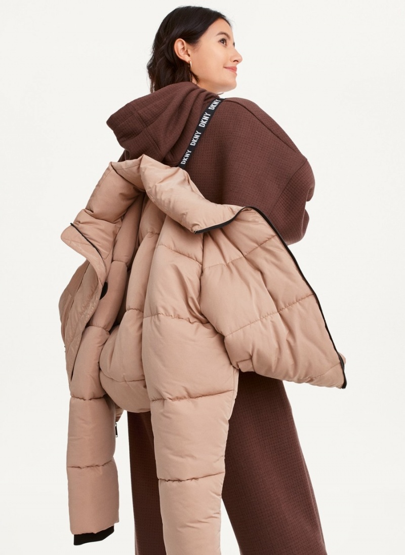 Women's Dkny Boxy High Low W/ Pockets Puffer Jacket Pink | I9216295