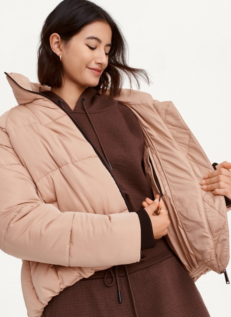 Women's Dkny Boxy High Low W/ Pockets Puffer Jacket Pink | I9216295