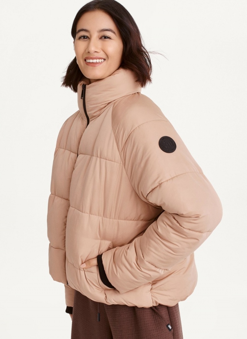 Women's Dkny Boxy High Low W/ Pockets Puffer Jacket Pink | I9216295