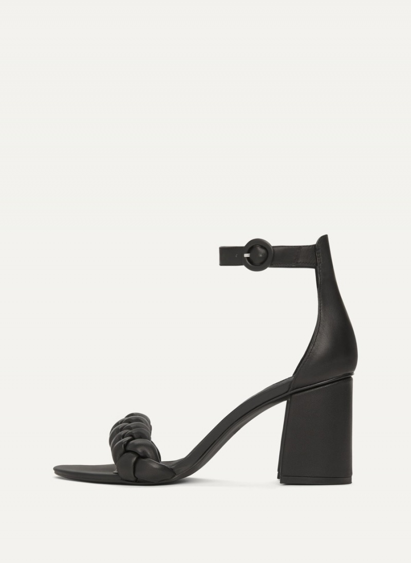 Women\'s Dkny Braided Ankle Strap Block Heels Black | K3196218