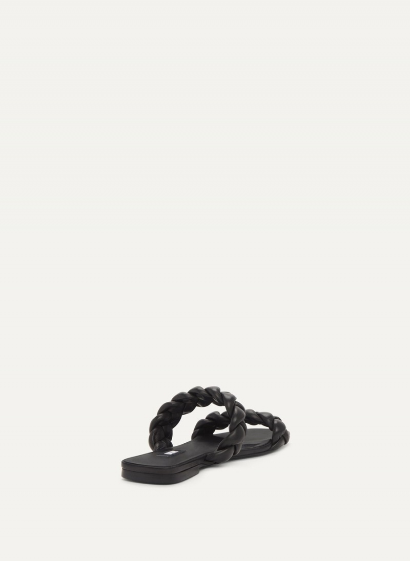 Women's Dkny Braided Double Strap Slides Black | A3314644