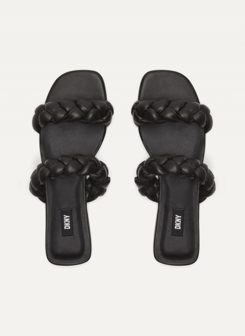 Women's Dkny Braided Double Strap Slides Black | A3314644