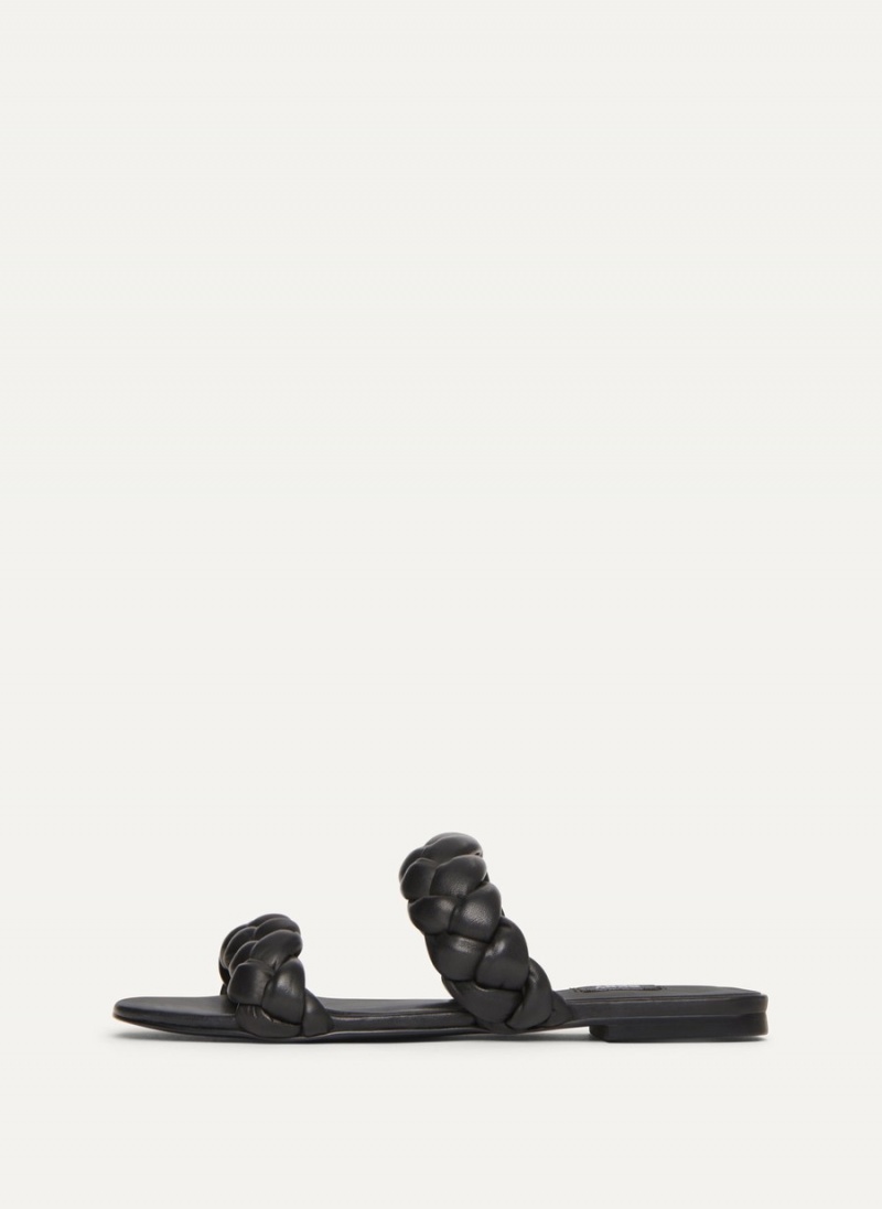 Women\'s Dkny Braided Double Strap Slides Black | A3314644