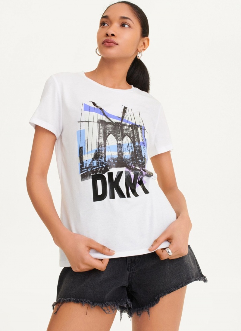 Women's Dkny Brooklyn Bridge Logo T Shirts White | H0644929