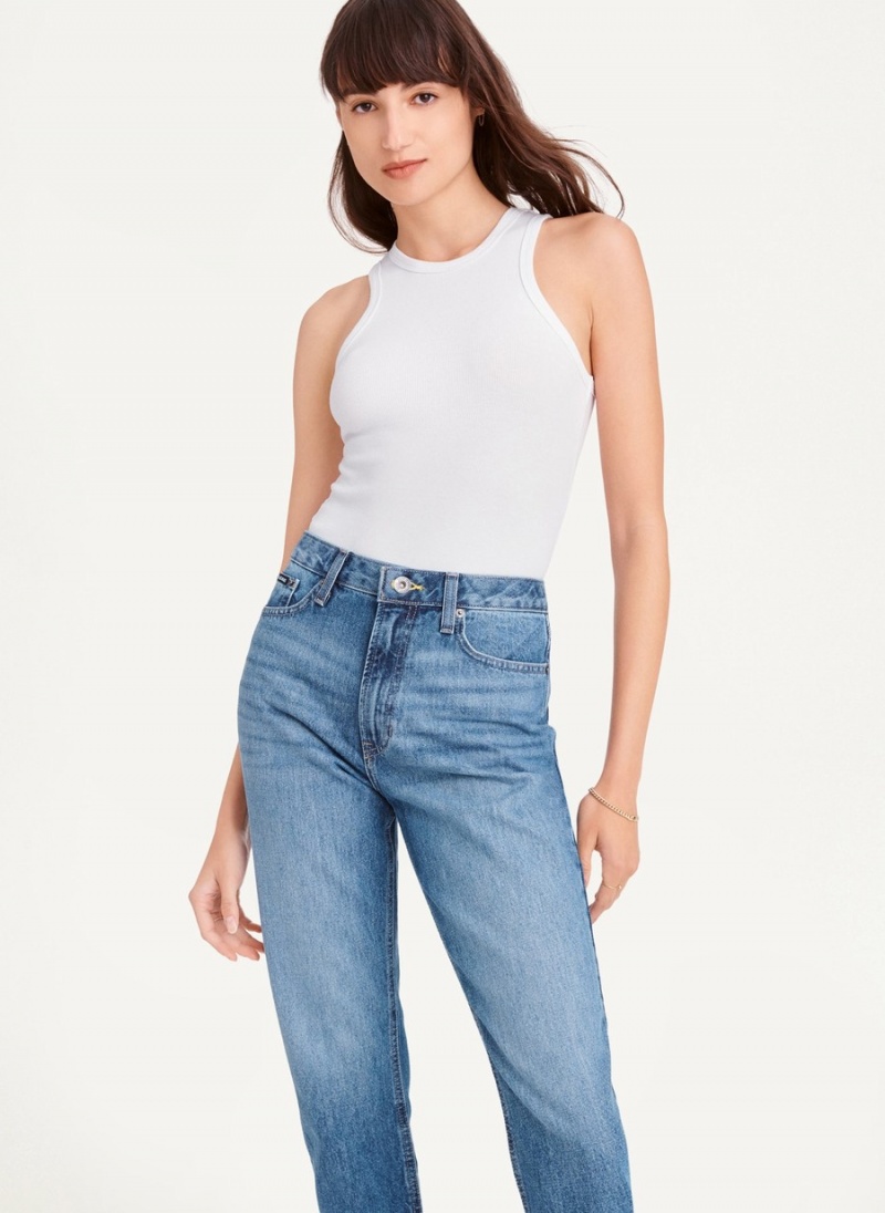 Women's Dkny Broome Cropped Distressed Jeans Blue | U2627792