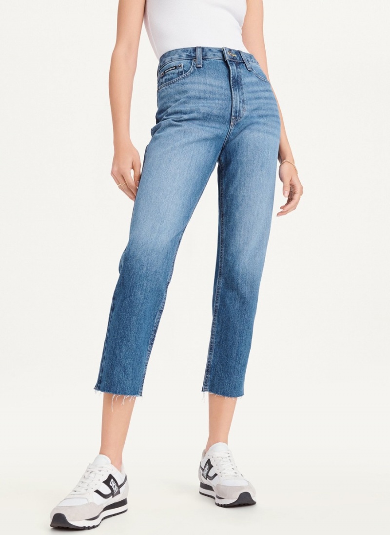 Women's Dkny Broome Cropped Distressed Jeans Blue | U2627792