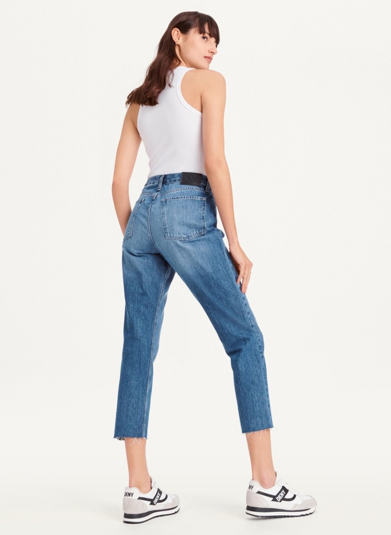 Women's Dkny Broome Cropped Distressed Jeans Blue | U2627792