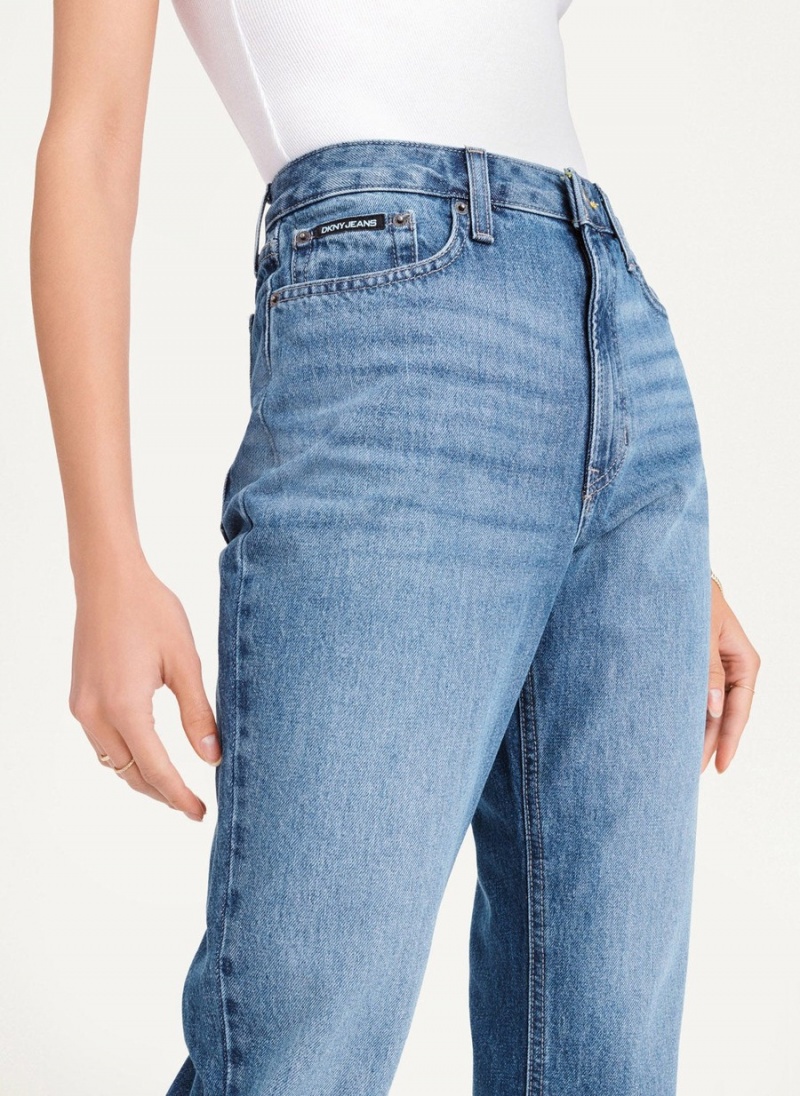 Women's Dkny Broome Cropped Distressed Jeans Blue | U2627792