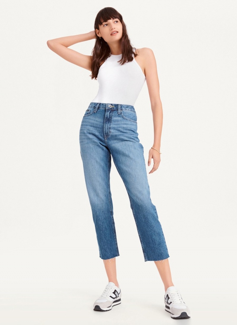Women\'s Dkny Broome Cropped Distressed Jeans Blue | U2627792