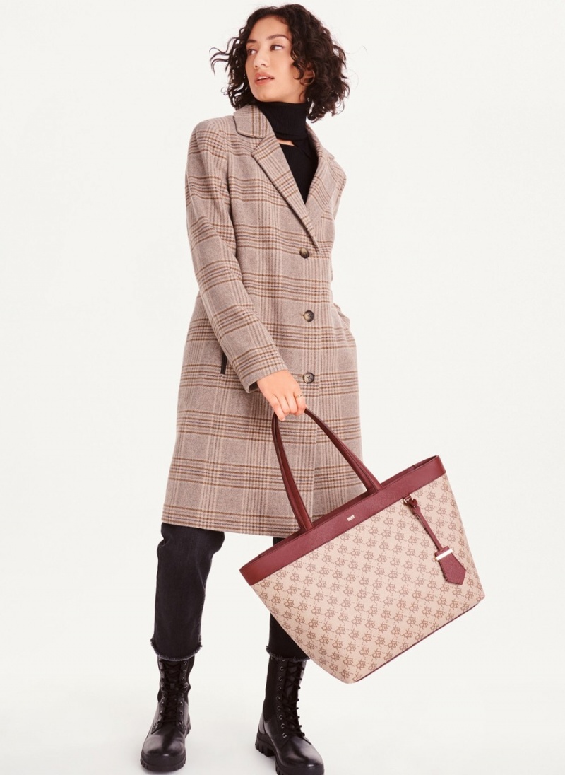 Women's Dkny Brown Plaid Coats Beige | E5200285