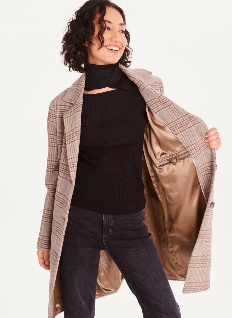 Women's Dkny Brown Plaid Coats Beige | E5200285