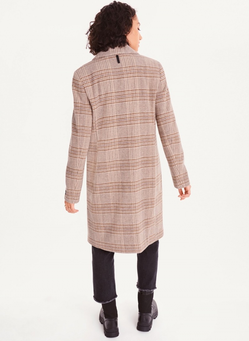 Women's Dkny Brown Plaid Coats Beige | E5200285