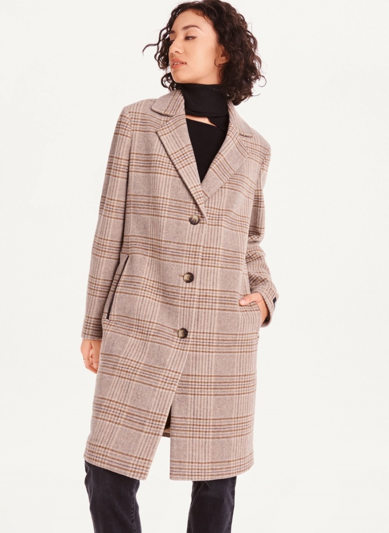 Women\'s Dkny Brown Plaid Coats Beige | E5200285