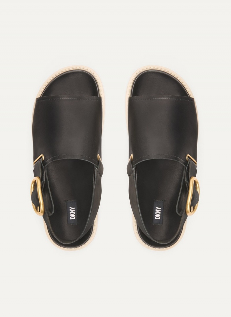 Women's Dkny Buckle Flatform Sandals Black | O5281628