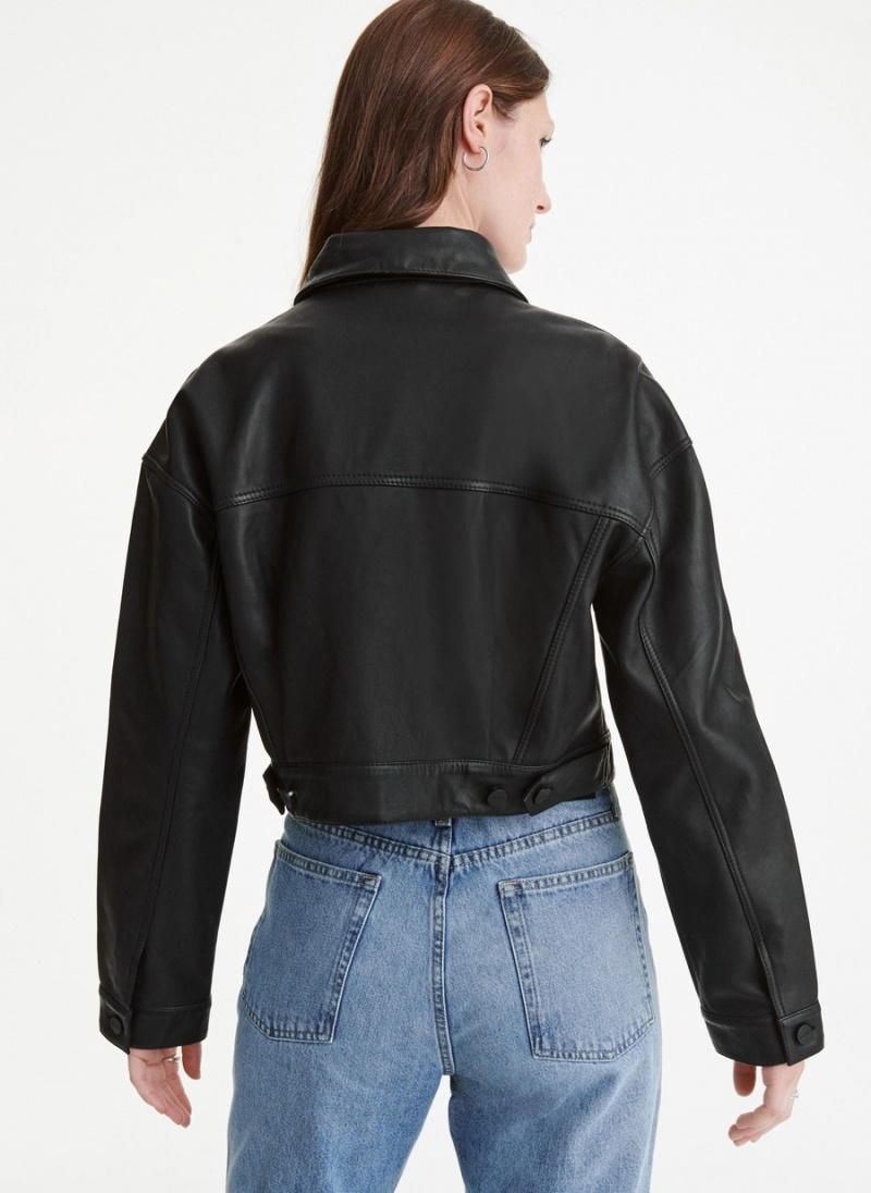 Women's Dkny Button Front Collar Jackets Black | E4880270