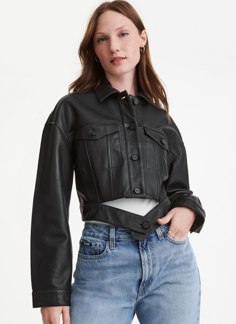 Women\'s Dkny Button Front Collar Jackets Black | E4880270