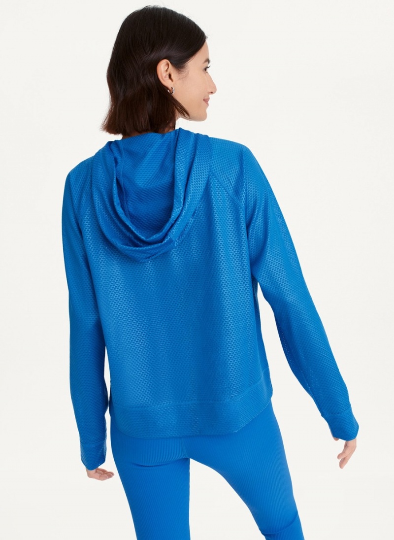 Women's Dkny Chintz Honeycomb Mesh Full Zip Hoodie Blue | I5597050