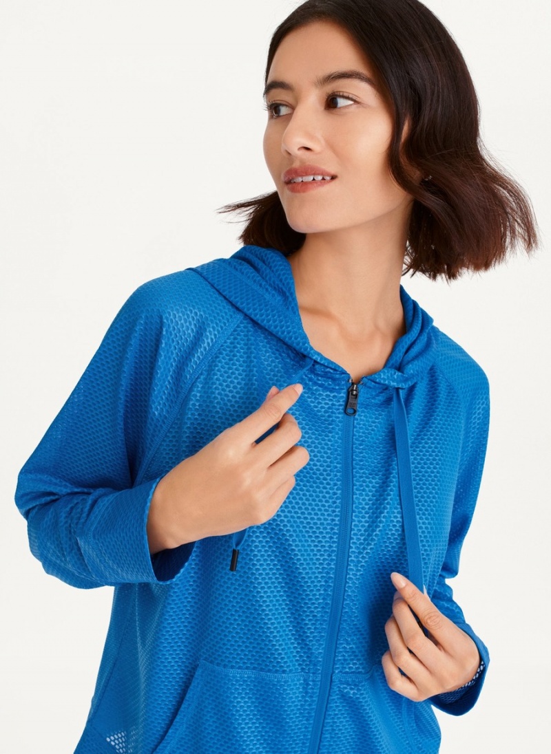 Women's Dkny Chintz Honeycomb Mesh Full Zip Hoodie Blue | I5597050
