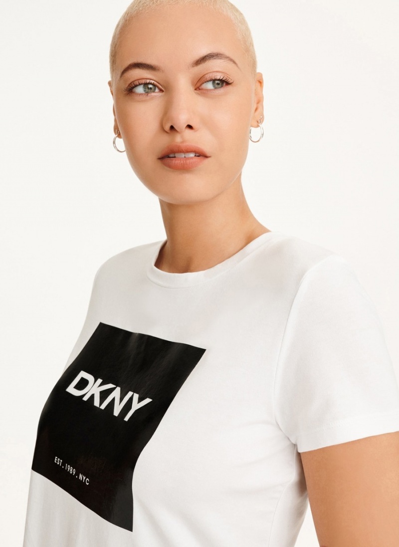 Women's Dkny Coated Box Logo T Shirts White | Z0438676