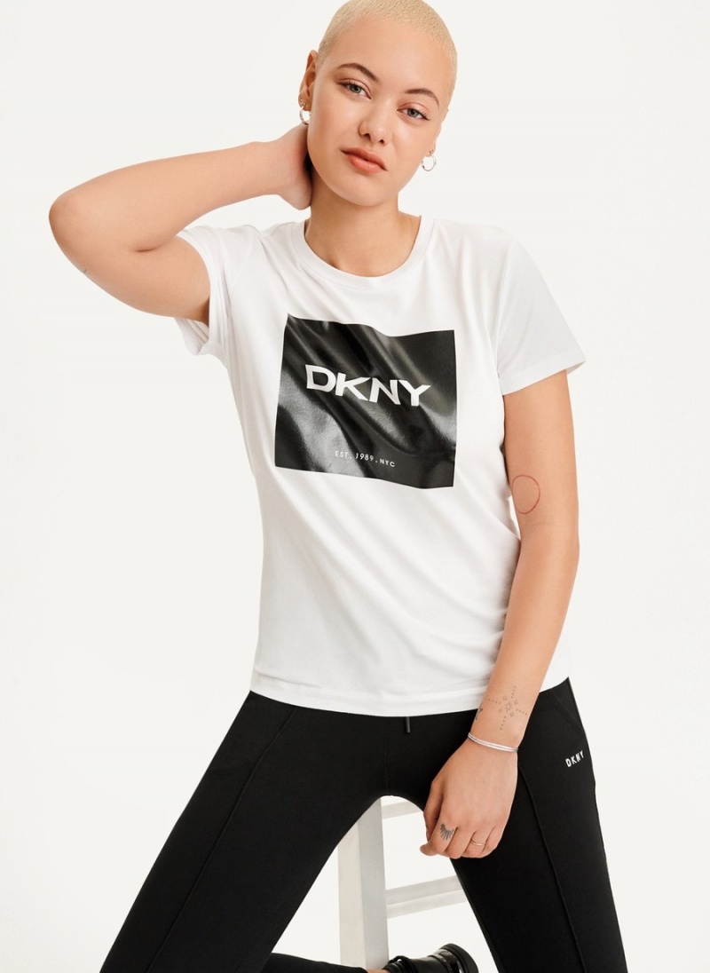 Women's Dkny Coated Box Logo T Shirts White | Z0438676