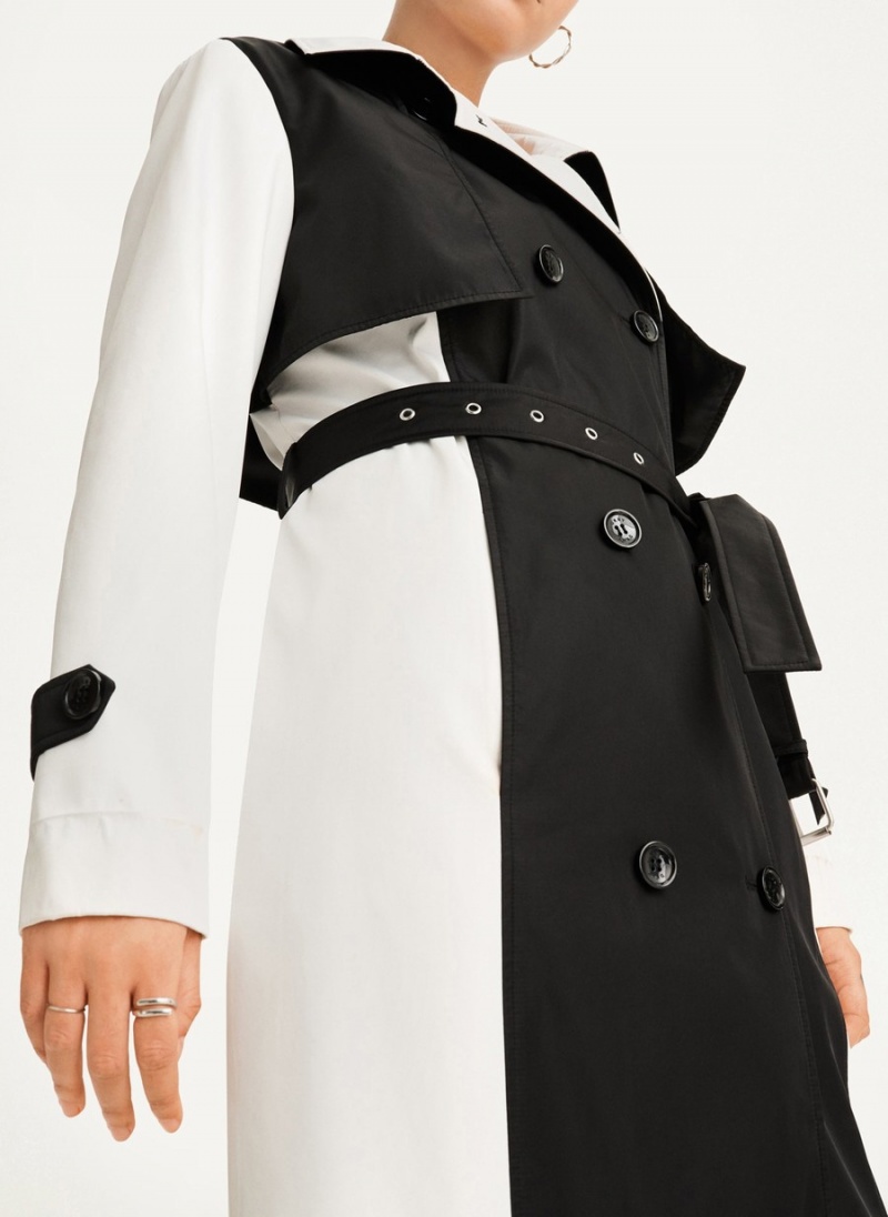 Women's Dkny Colorblock Crinkle Trench Coat Black | J9381349