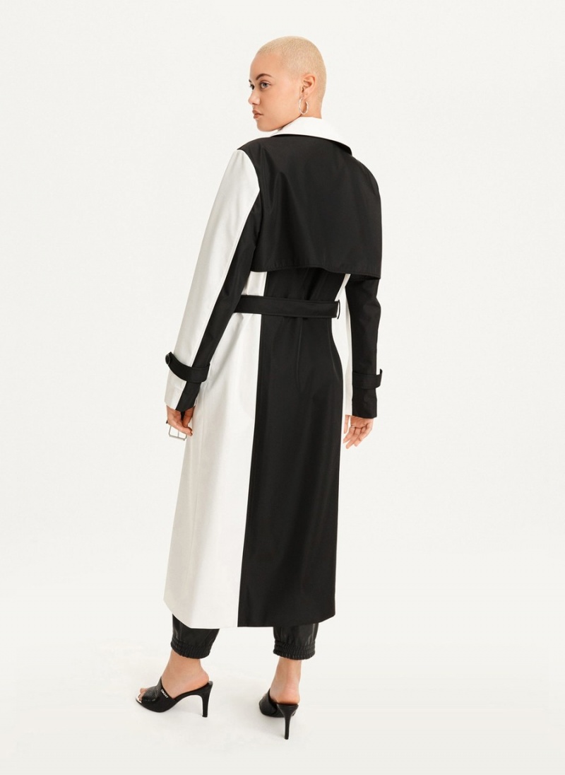 Women's Dkny Colorblock Crinkle Trench Coat Black | J9381349