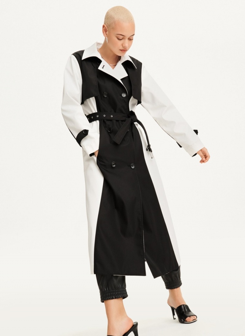 Women's Dkny Colorblock Crinkle Trench Coat Black | J9381349