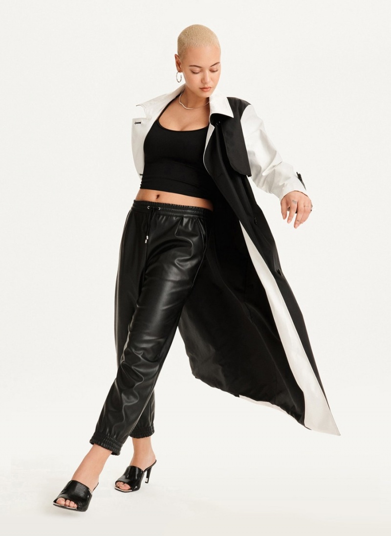 Women's Dkny Colorblock Crinkle Trench Coat Black | J9381349
