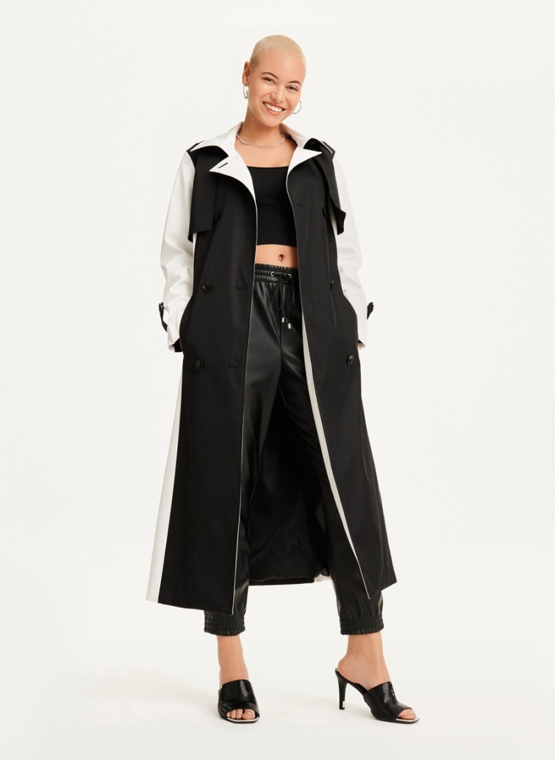Women\'s Dkny Colorblock Crinkle Trench Coat Black | J9381349