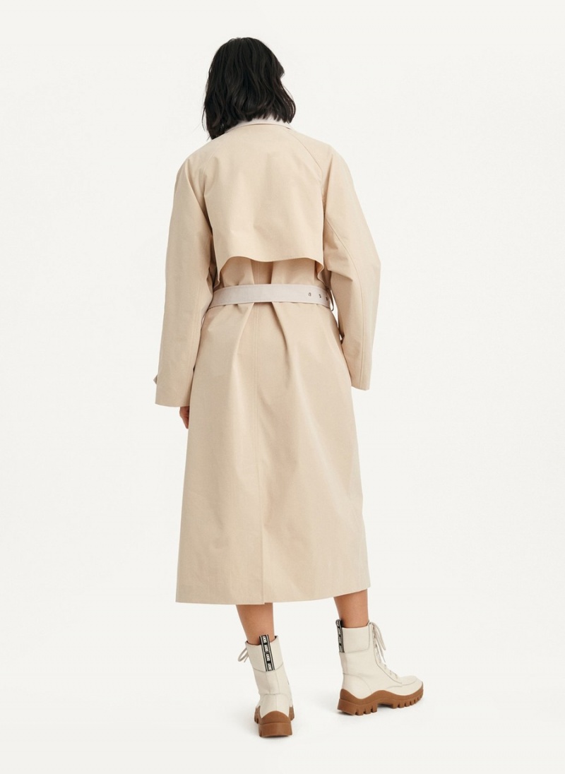 Women's Dkny Colorblocked Crinkle Trench Coat Beige | P6493259